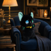 Peluche chat noir sur un fauteuil