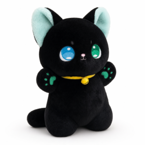 peluche-chat-noir-douce Peluche chat noir toute douce, fond blanc