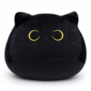 Peluche chat noir ronde aux yeux d or, fond blanc