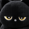 Gros plan sur la frimousse de la peluche chat noir