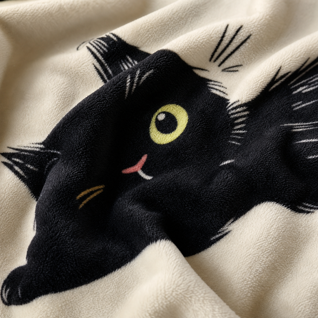 Gros plan sur la matiere du plaid chat noir 3D