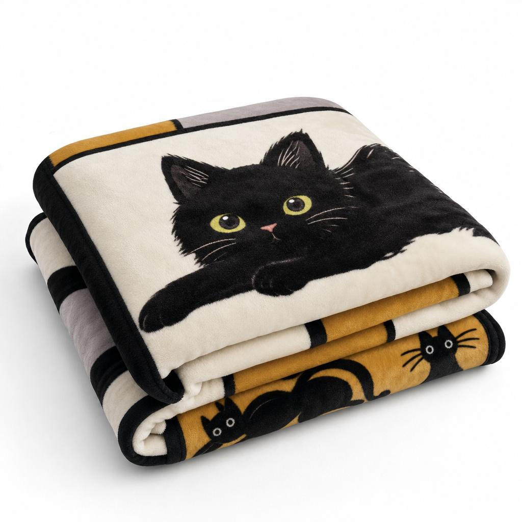 Plaid chat noir 3D tout doux, fond blanc