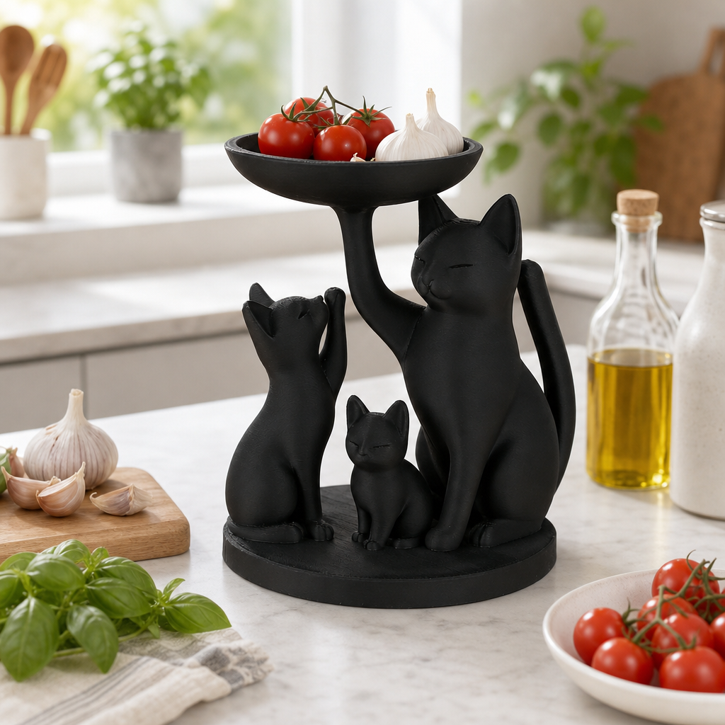 Planche de cuisine chat noir sur un plan de travail