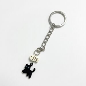 Porte-cle chat noir kawaii, fond blanc