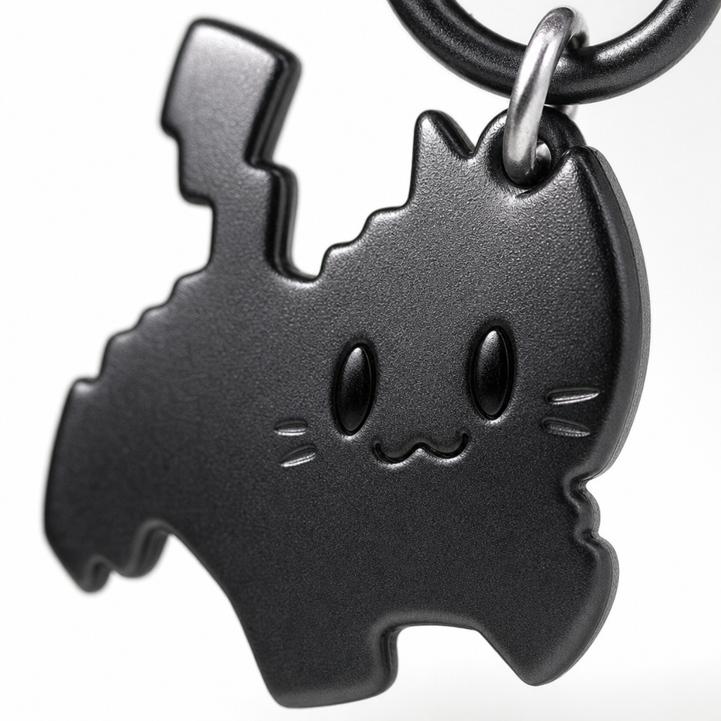 Gros plan sur le porte-cle chat noir kawaii