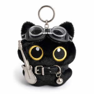 Porte-cle chat noir aux yeux d or, fond blanc