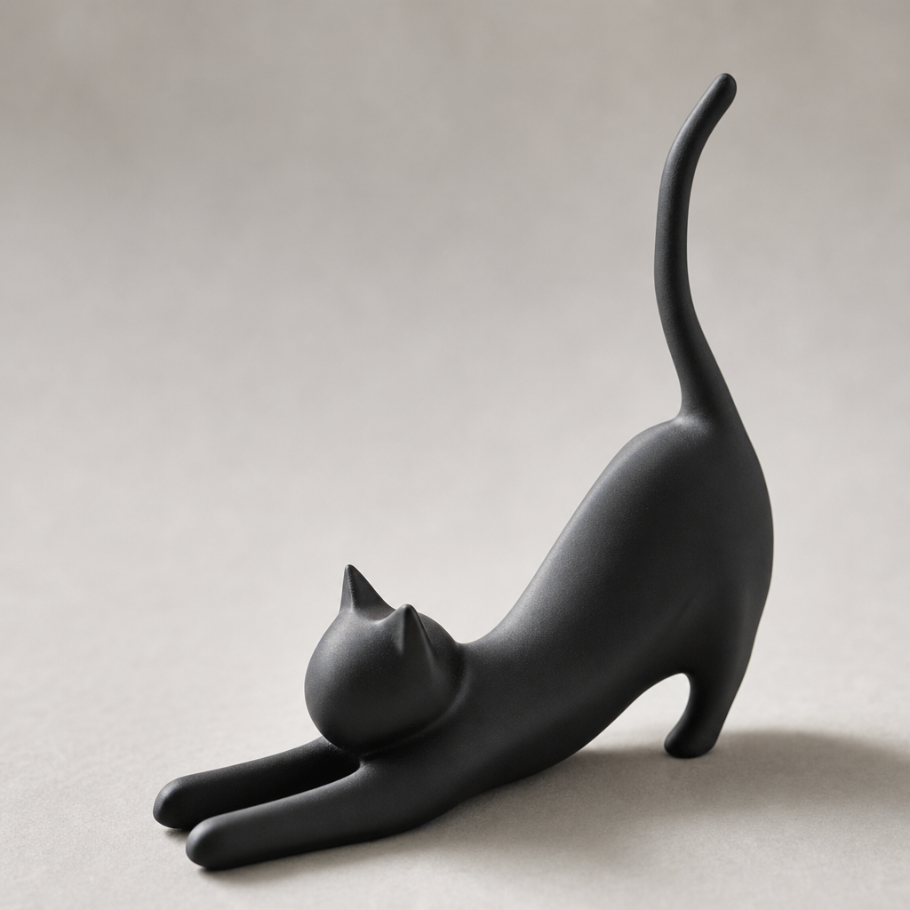 Gros plan sur la statue chat noir minimaliste