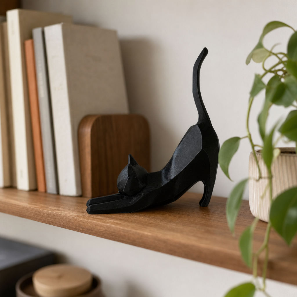 Statue chat noir design sur une etagere