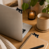 Sticker chat noir curieux colle sur un laptop