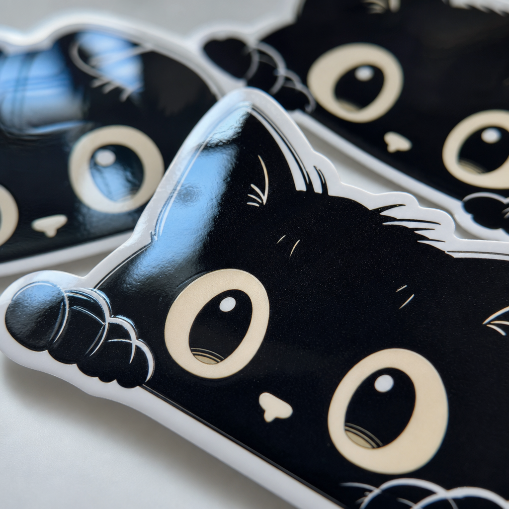 Gros plan sur les stickers chat noir espiegles