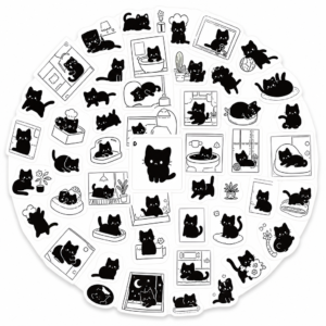 Lot de stickers chat noir kawaii