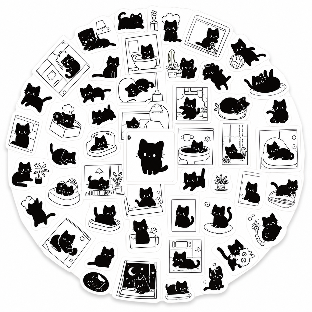 Lot de stickers chat noir kawaii