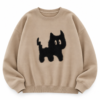 Sweat chat noir beige, fond blanc