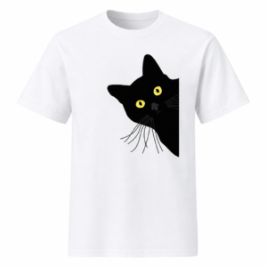 T-shirt chat noir homme blanc, fond blanc