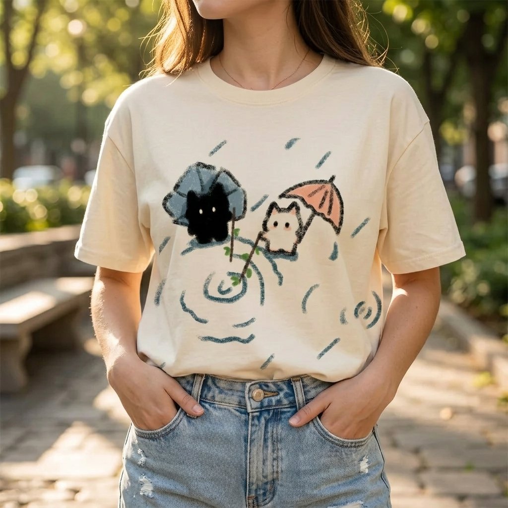 Femme portant le t-shirt chat noir creme