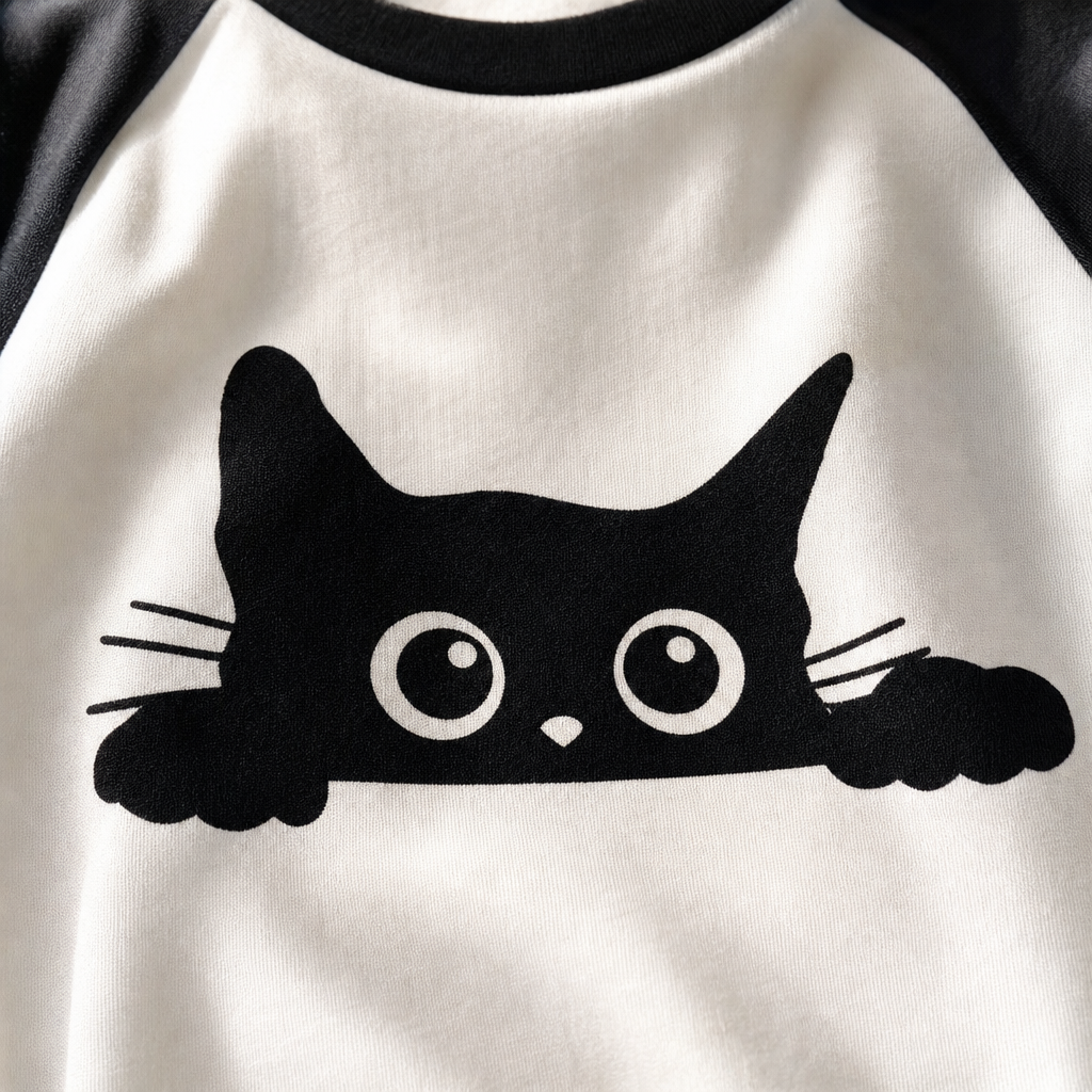 Gros plan sur l imprime chat noir qui passe la tete