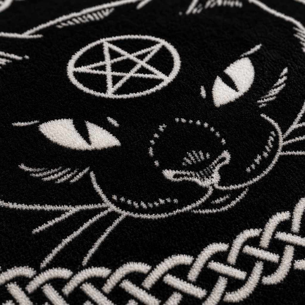 Gros plan sur la matiere du tapis chat noir