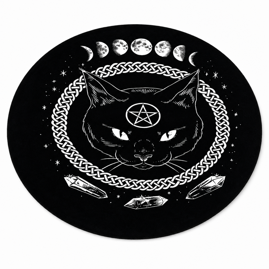 Tapis chat noir tout doux, fond blanc