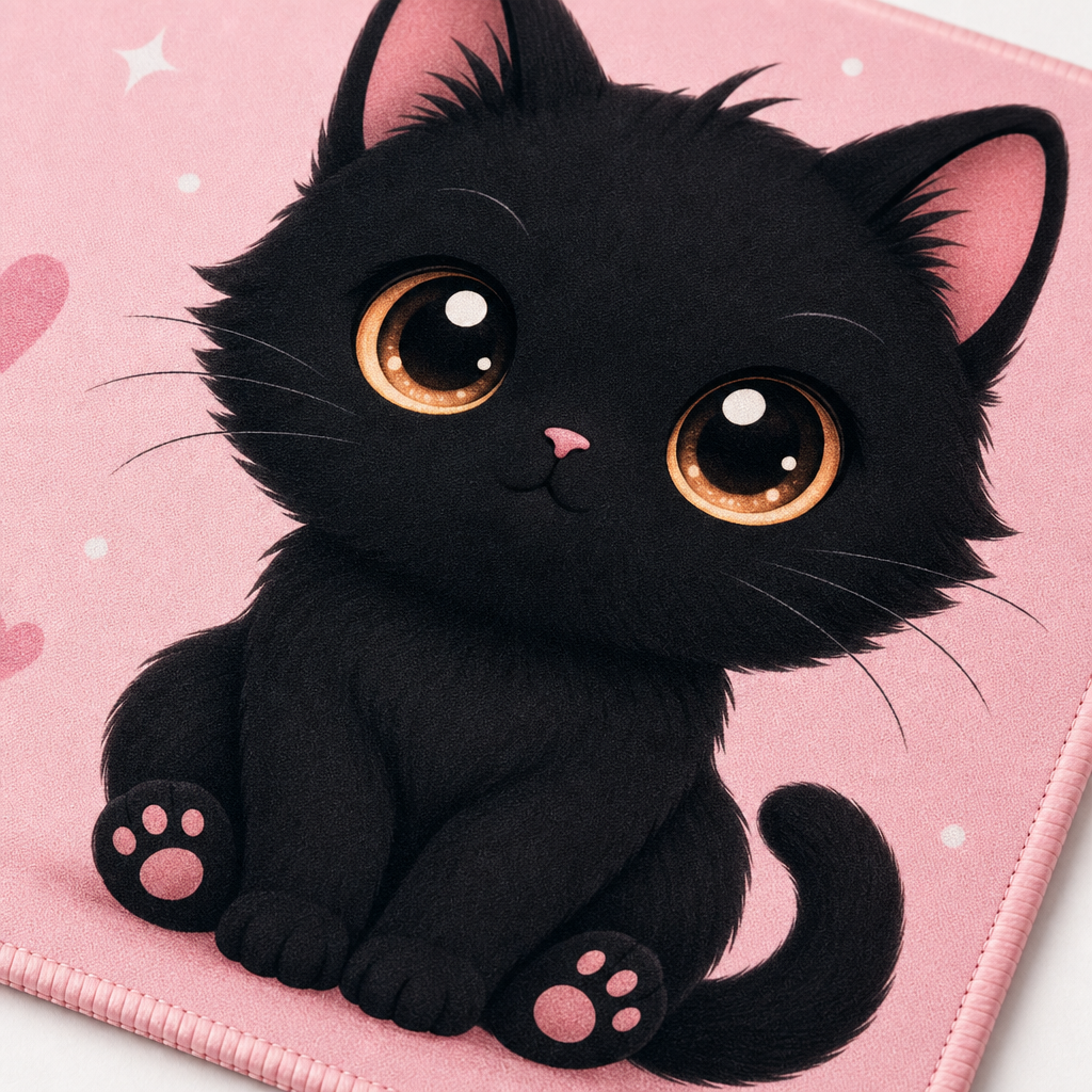 Gros plan sur le chat kawaii du tapis de souris