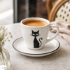 Tasse a espresso chat noir avec un cafe sur une table