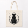 Tote bag chat noir et lune, fond blanc