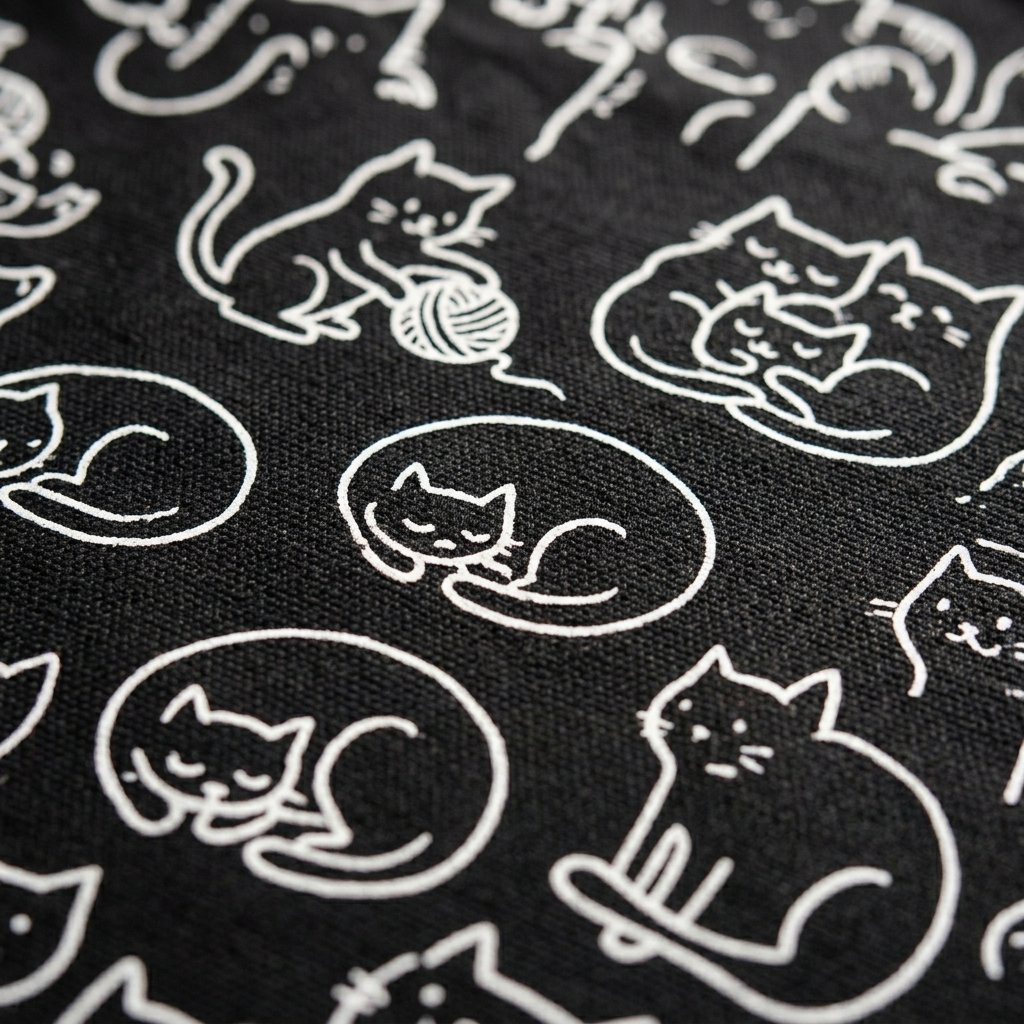 Gros plan sur les motifs chats du tote bag