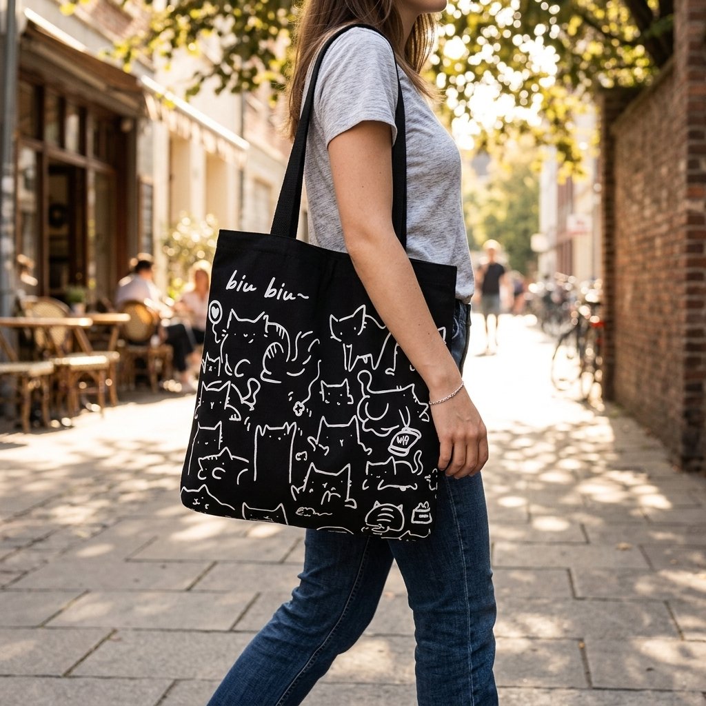 Tote bag chat noir porte a l epaule