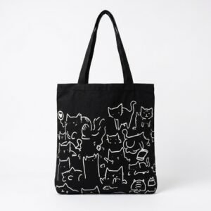 tote-bag-chat-noir-toile Tote bag chat noir en toile, fond blanc