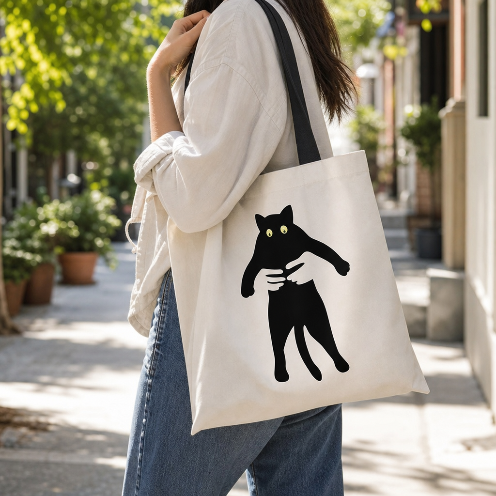 Tote bag chat noir porte a l epaule