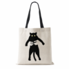 Tote bag chat noir en coton naturel, fond blanc