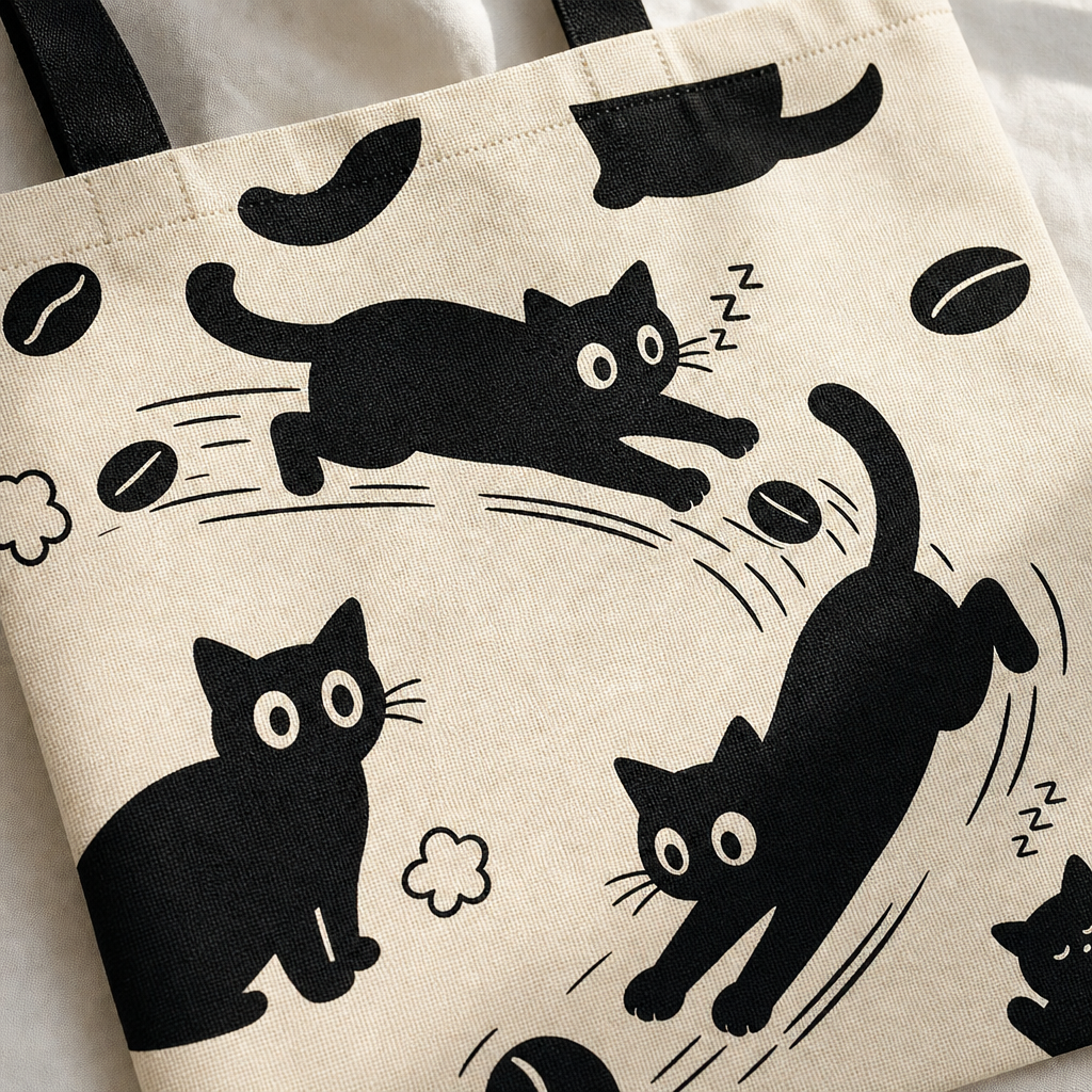 Gros plan sur les chats du tote bag