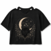 T-shirt chat noir gothique lune, fond blanc