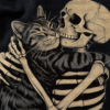 Gros plan sur l imprime mystique du t-shirt chat noir