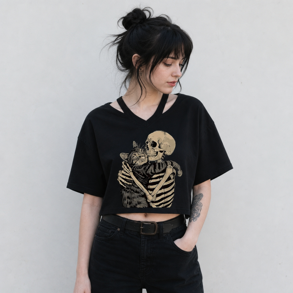 T-shirt chat noir gothique porte