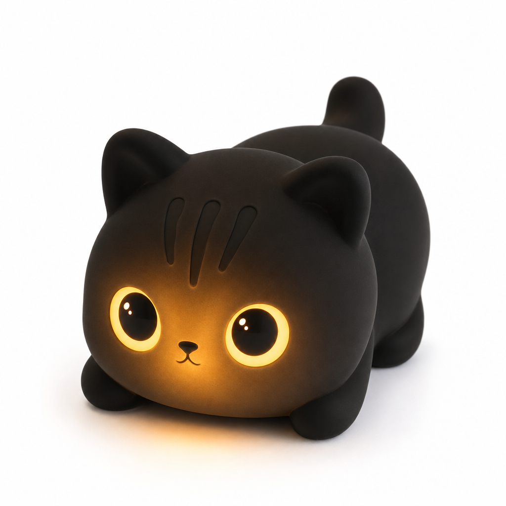 Veilleuse chat noir LED, fond blanc