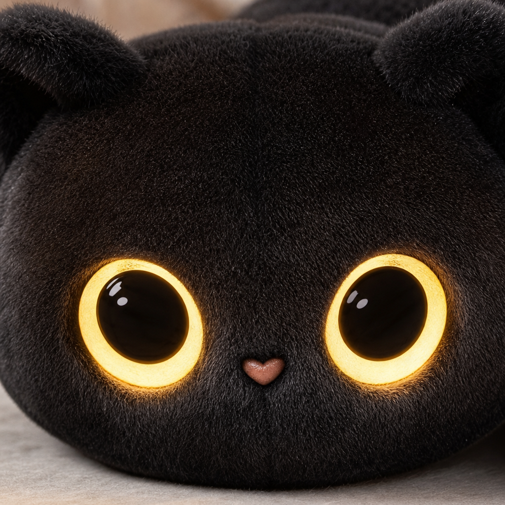 Gros plan sur la veilleuse chat noir lumineuse