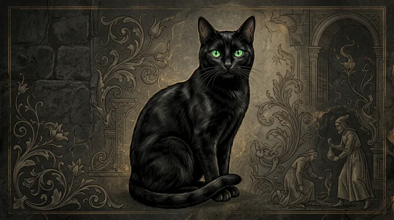 Portrait élégant d'un chat noir aux yeux verts sur fond sombre