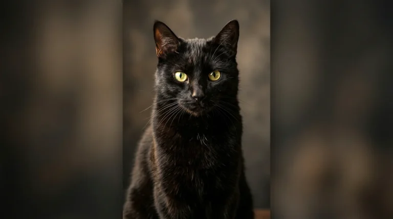 Portrait élégant d'un chat noir aux yeux lumineux sur fond neutre