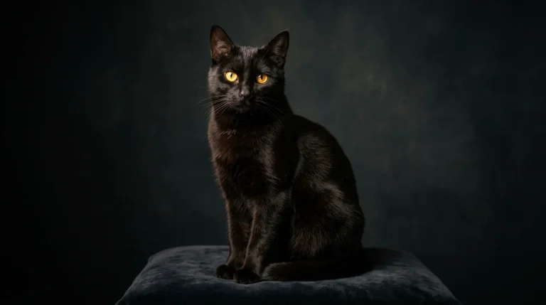 Portrait éditorial d'un chat noir élégant aux yeux dorés