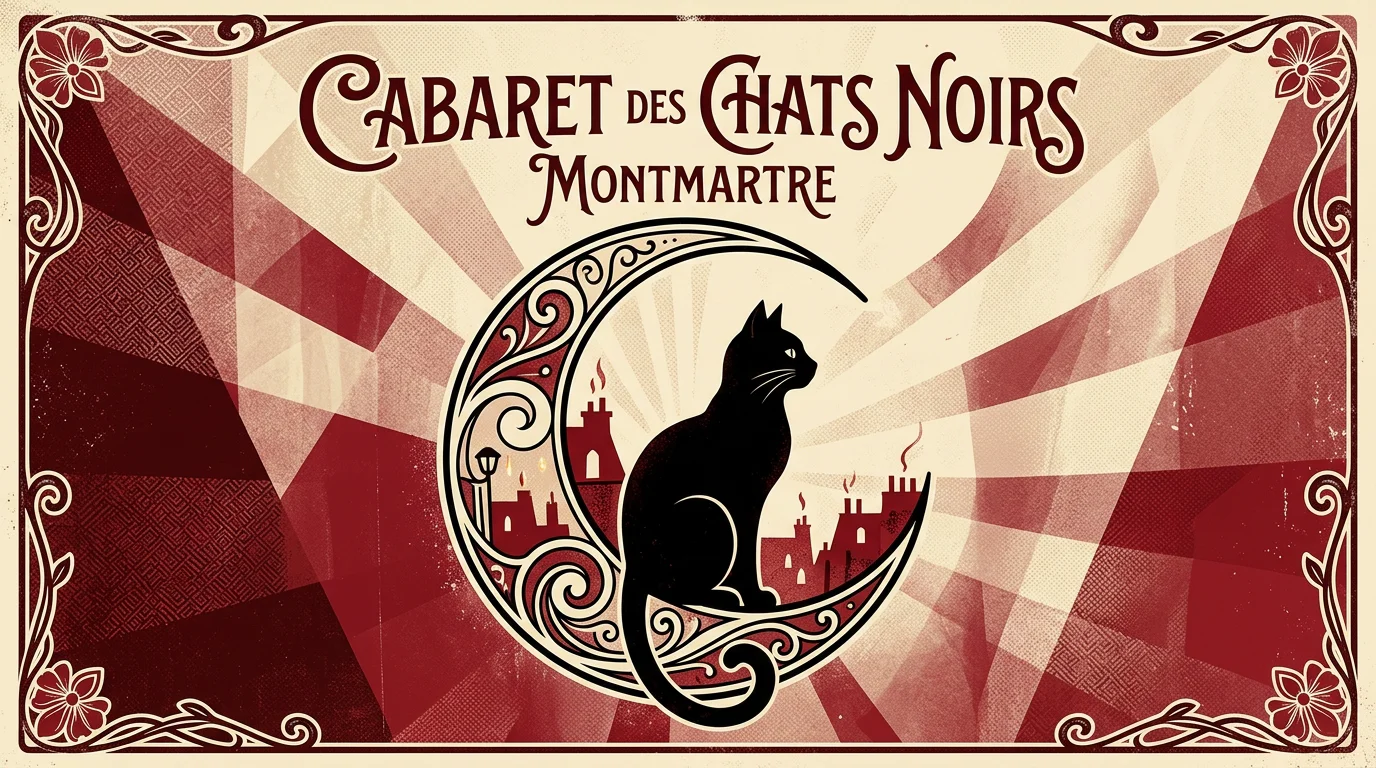 Chat noir sur un croissant de lune, clin d'œil au cabaret de Montmartre