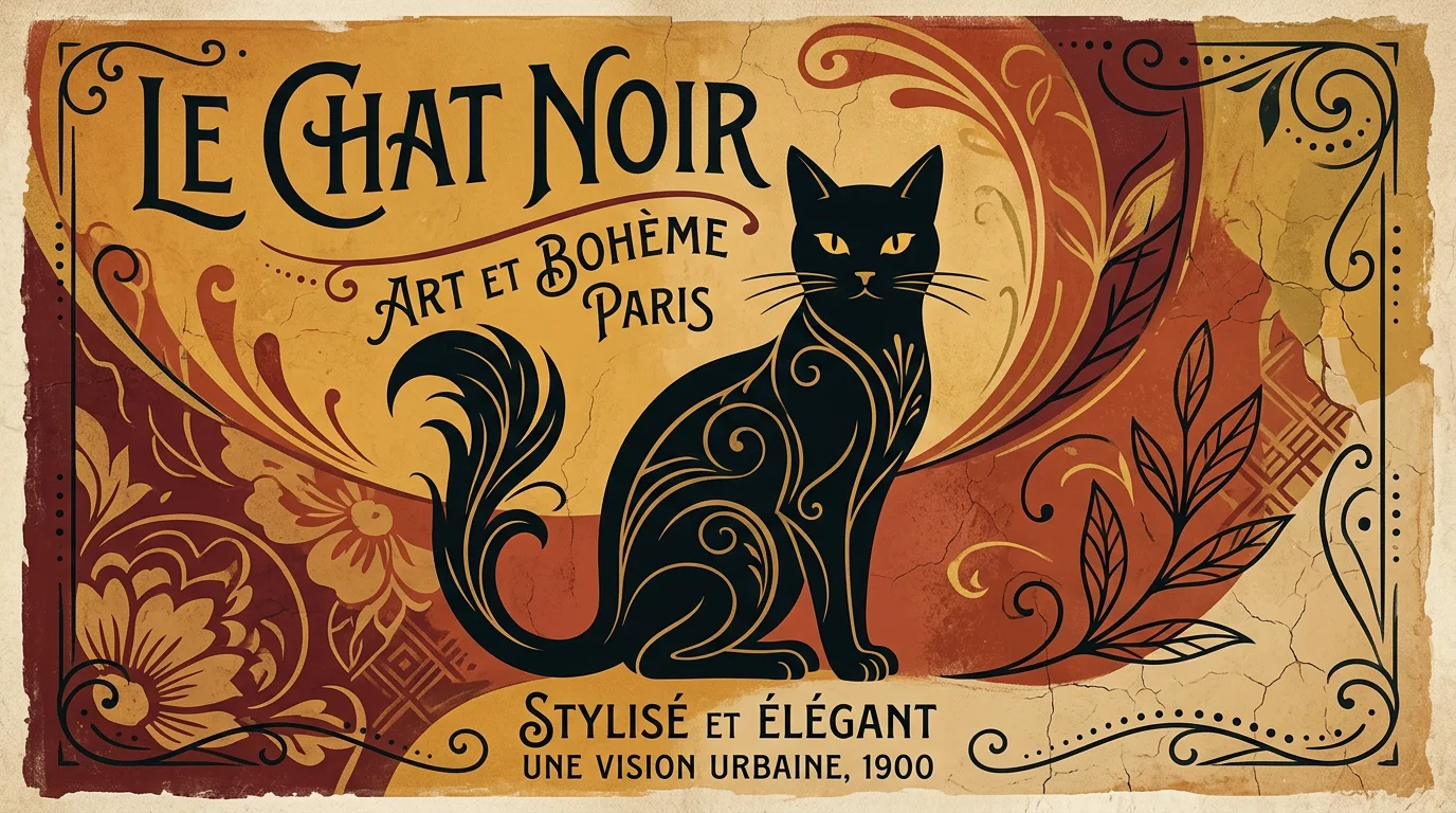 Illustration murale d'un chat noir stylisé inspirée de l'affiche Belle Époque